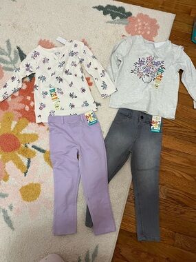 Garanimals Toddler Floral Tops with Lilac and Gray Pants - Cream, Purple, Gray